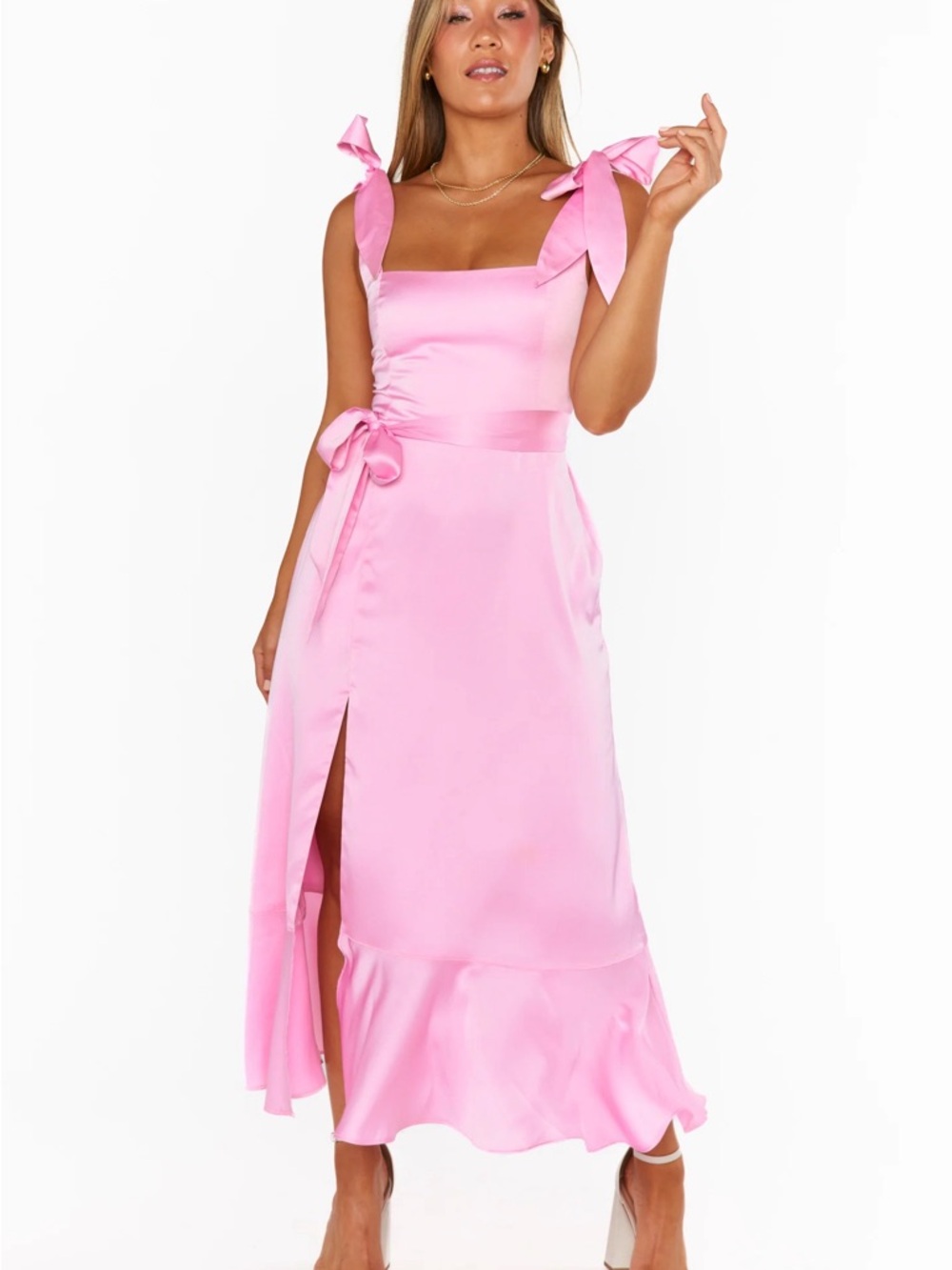 Show Me Your Mimi, Pink Tie-Shoulder Midi Dress - Picture 4 of 5